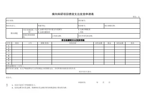 横向科研项目绩效支出发放申请表
