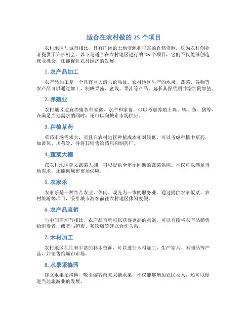 适合在农村做的25个项目