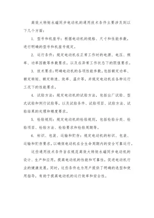 高效大转矩永磁同步电动机通用技术条件