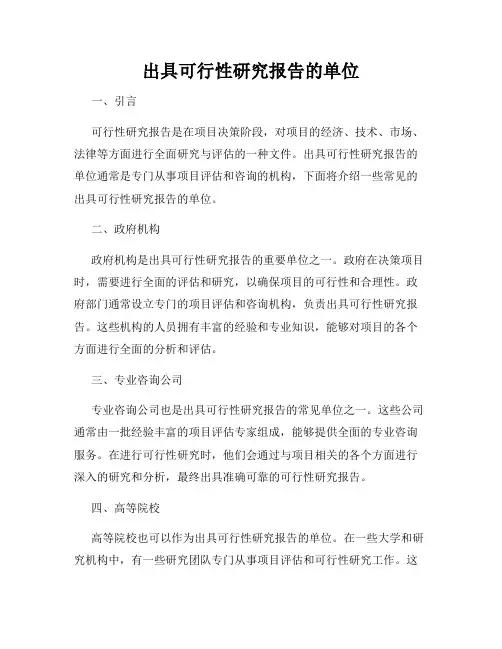 出具可行性研究报告的单位
