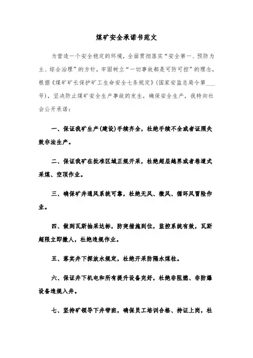 煤矿安全承诺书范文（三篇）