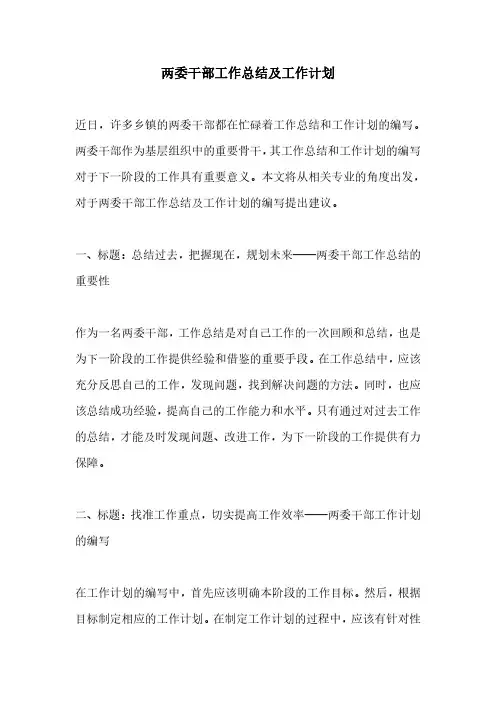 两委干部工作总结及工作计划