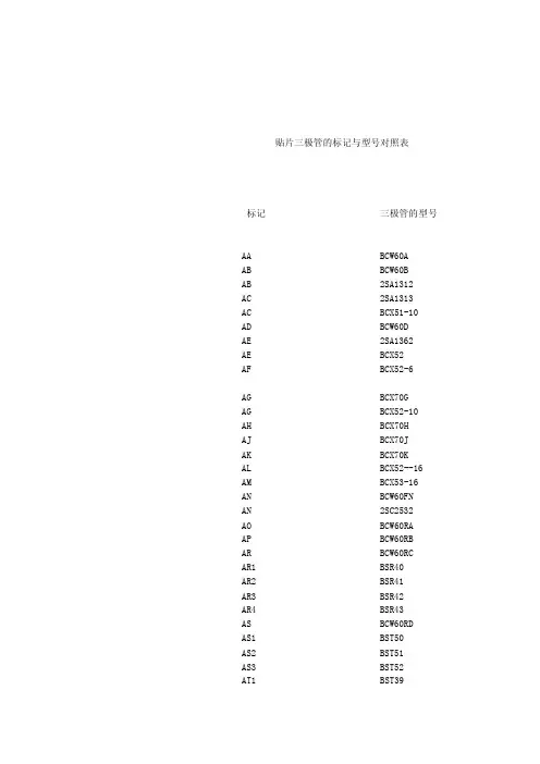 贴片三极管的标记与型号对照表