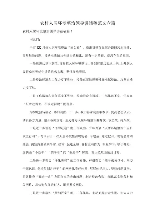 农村人居环境整治领导讲话稿范文六篇
