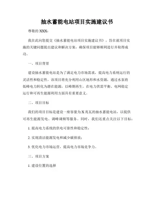 抽水蓄能电站项目实施建议书