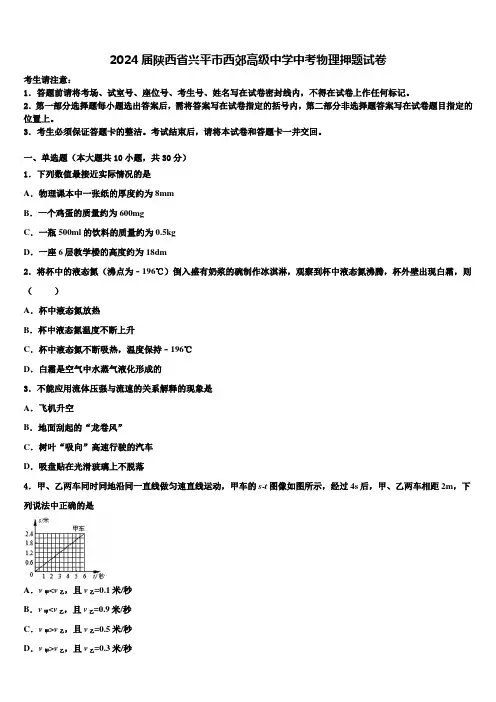 2024届陕西省兴平市西郊高级中学中考物理押题试卷含解析