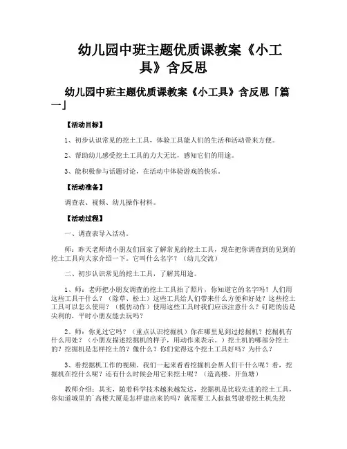幼儿园中班主题优质课教案《小工具》含反思