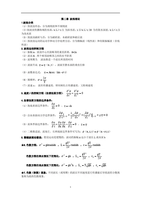 《海岸动力学》第二章 波浪理论知识点整理