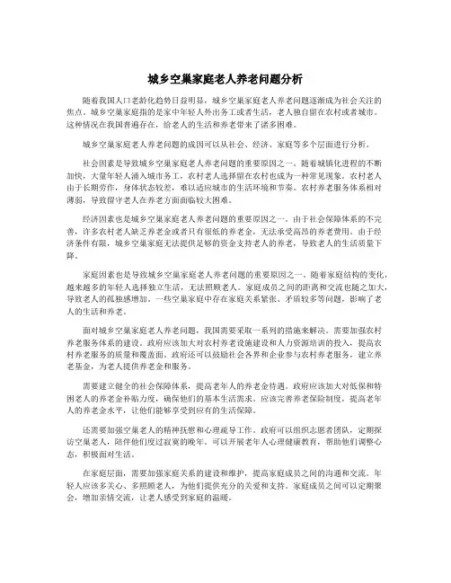 城乡空巢家庭老人养老问题分析