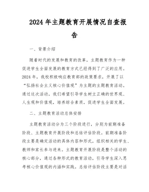 2024年主题教育开展情况自查报告