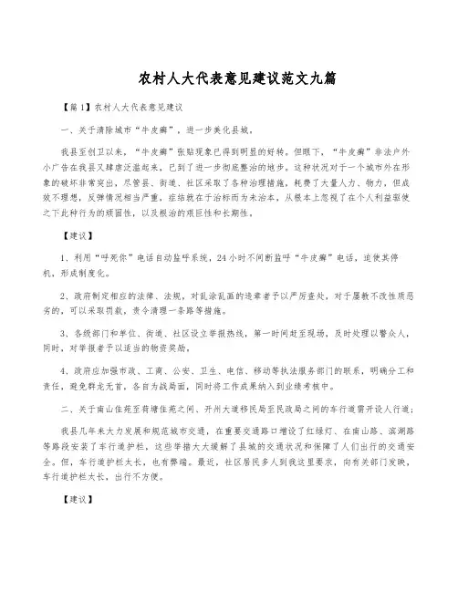 农村人大代表意见建议范文九篇