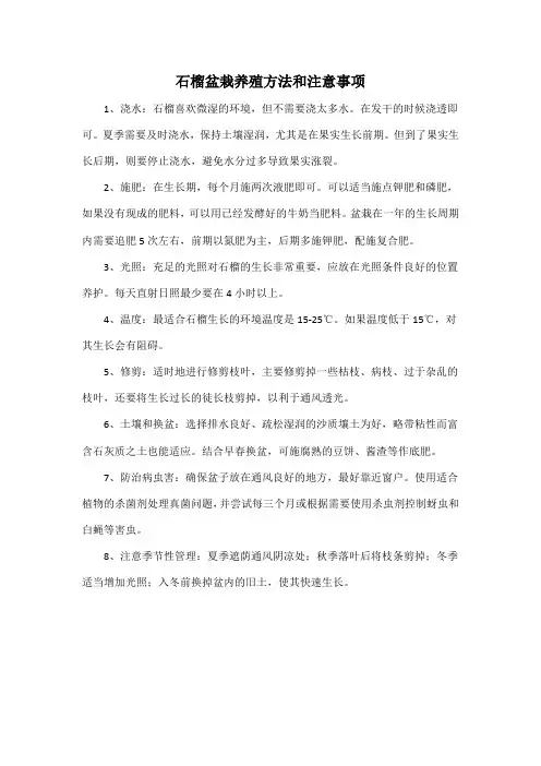 石榴盆栽养殖方法和注意事项