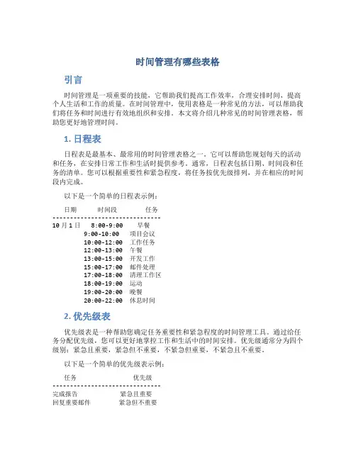 时间管理有哪些表格