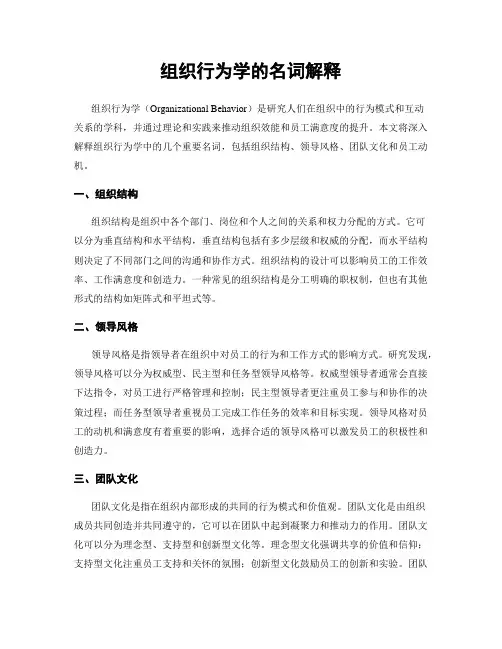 组织行为学的名词解释