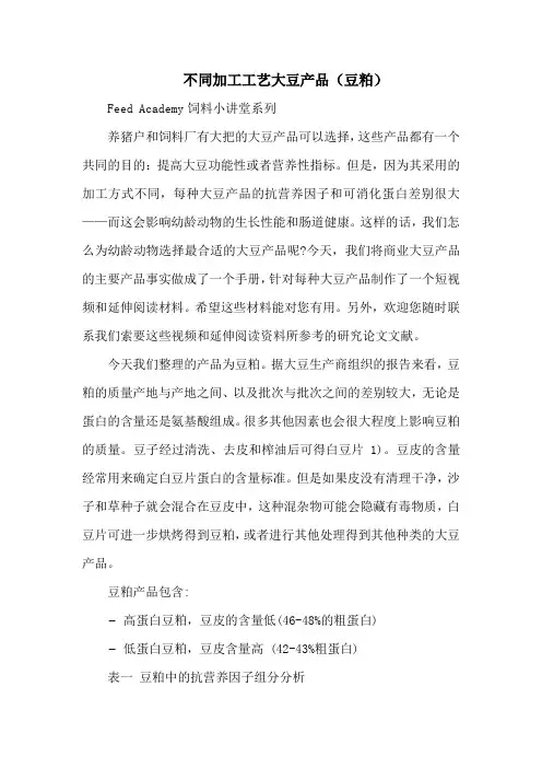 不同加工工艺大豆产品(豆粕)