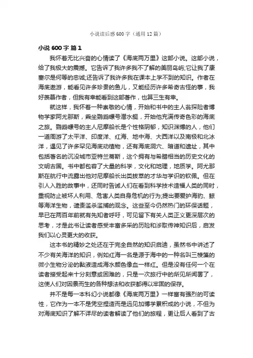 小说读后感600字（通用12篇）