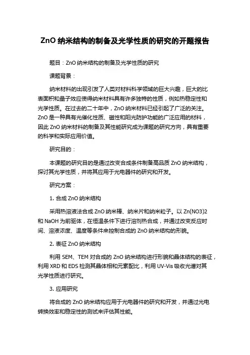 ZnO纳米结构的制备及光学性质的研究的开题报告