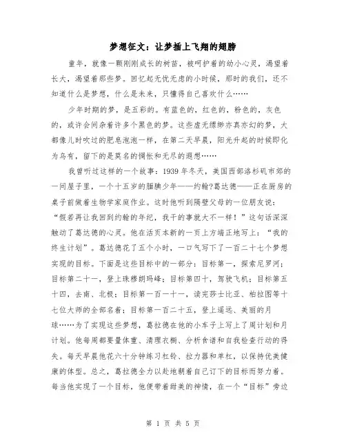 梦想征文：让梦插上飞翔的翅膀（二篇）