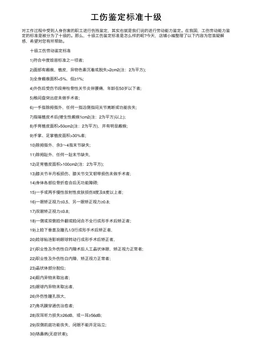 工伤鉴定标准十级