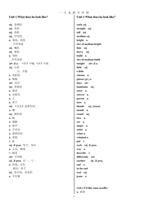 鲁教版七年级上册英语单词表,中英分开.pdf