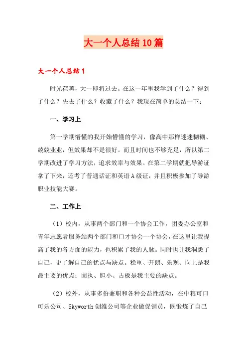 大一个人总结10篇