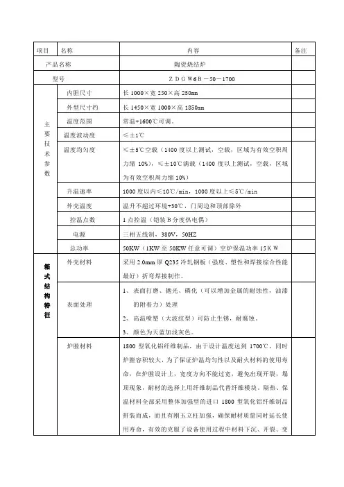 1700度陶瓷烧结炉技术参数