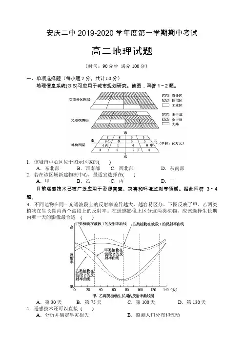 2019-2020学年安徽省安庆市高二上学期期中考试 地理 