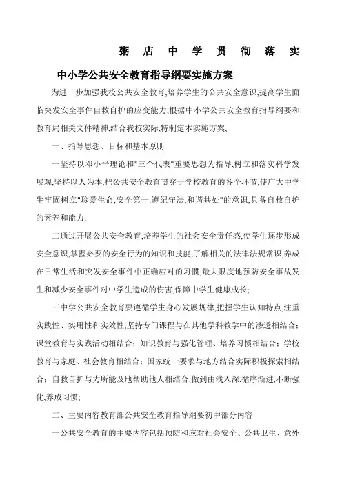 贯彻落实中小学公共安全教育指导纲要实施方案