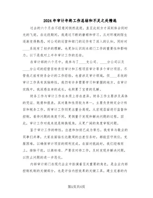 2024年审计年终工作总结和不足之处精选（3篇）