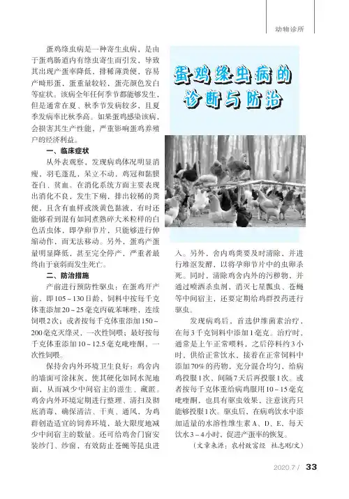 蛋鸡绦虫病的诊断与防治