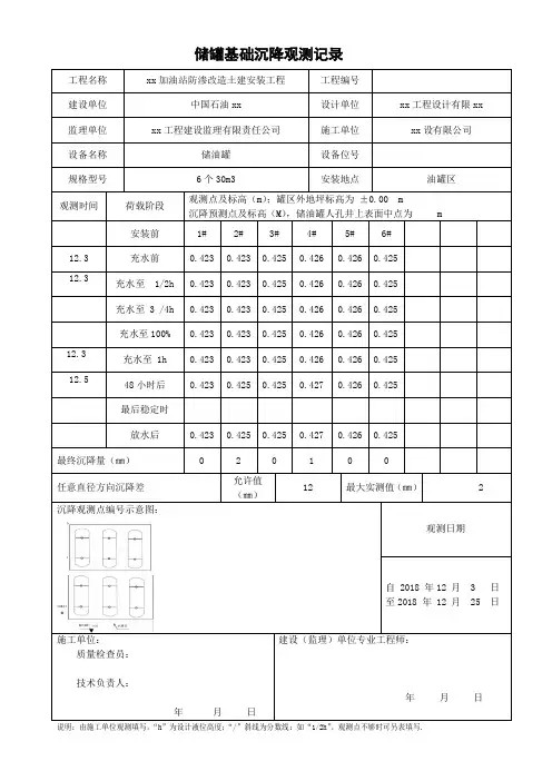 加油站储罐基础沉降观测试验记录(荆山)