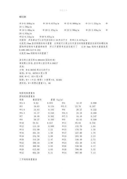 钢筋对照表