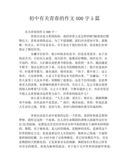 初中有关青春的作文800字5篇