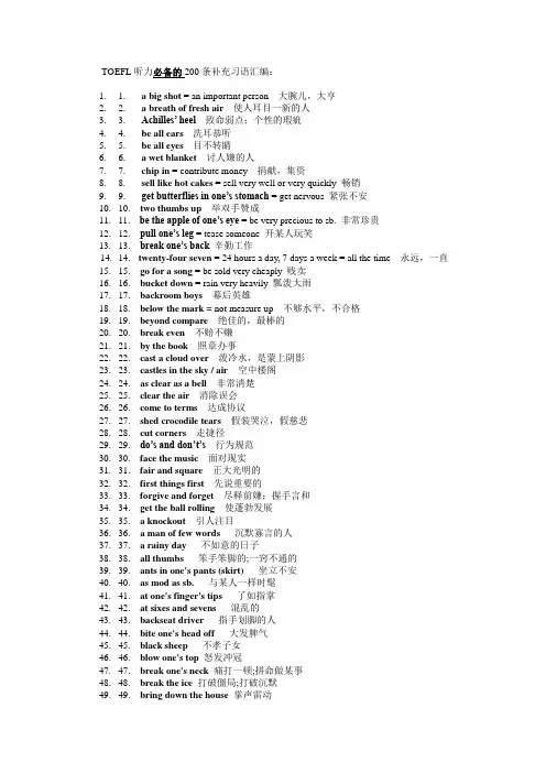 TOEFL听力必备的200条补充习语汇编