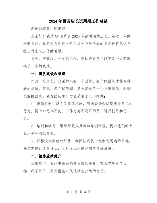 2024年百货店长试用期工作总结