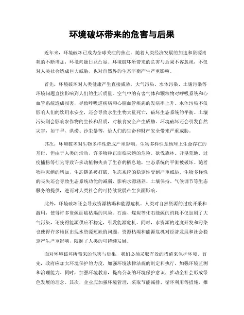 环境破坏带来的危害与后果