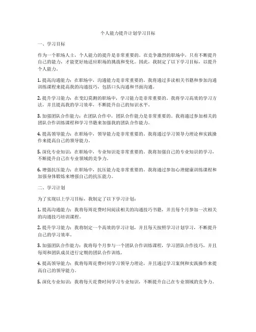个人能力提升计划学习目标
