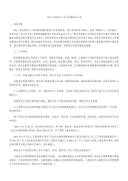 2017内部审计工作计划模板怎么写