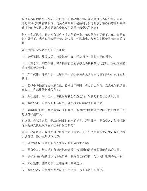 新入队队员宣誓发言稿范文