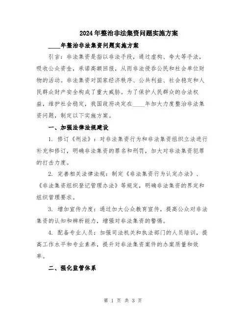 2024年整治非法集资问题实施方案
