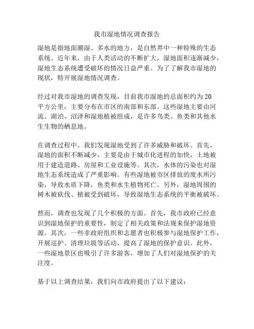 我市湿地情况调查报告