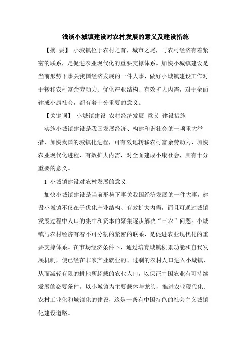 小城镇建设对农村发展意义及建设措施[论文]