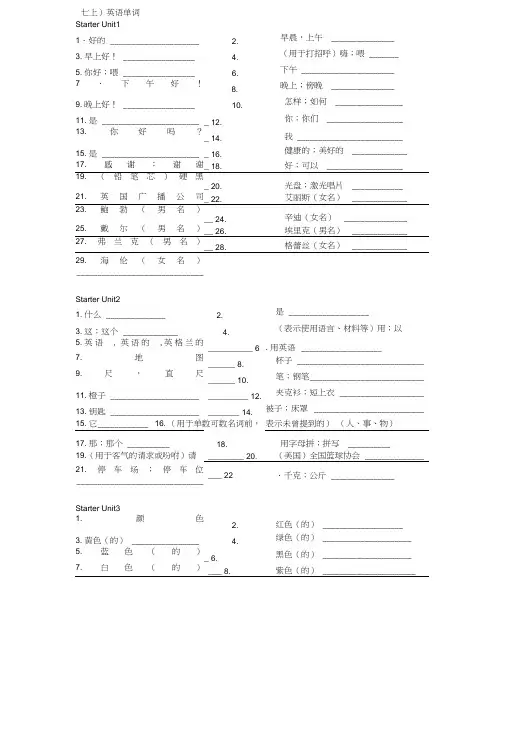 (完整版)人教版初中英语单词默写表