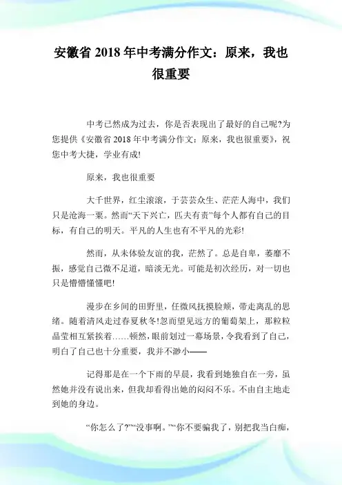 安徽省2018年中考满分作文：原来,我也很重