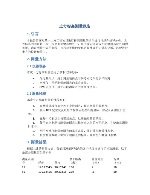 土方标高测量报告