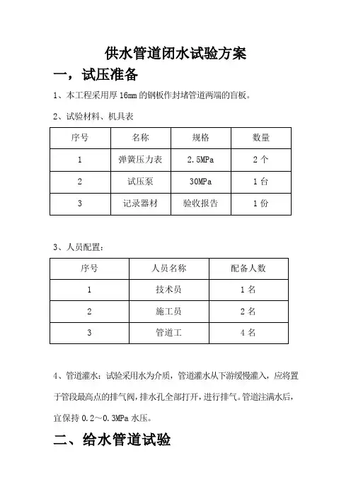 供水管道闭水试验技术方案