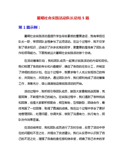 暑期社会实践活动队长总结5篇