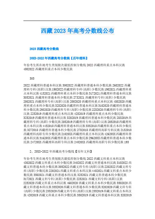 西藏2023年高考分数线公布