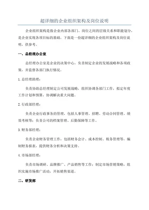 超详细的企业组织架构及岗位说明