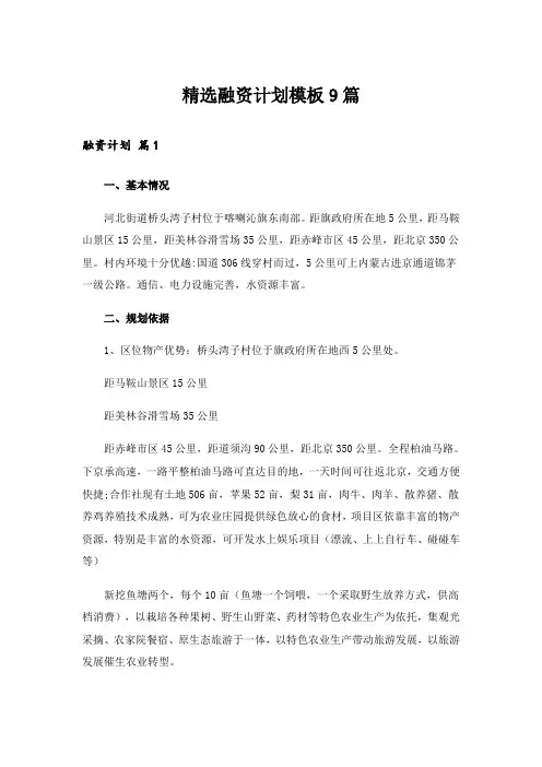 精选融资计划模板9篇